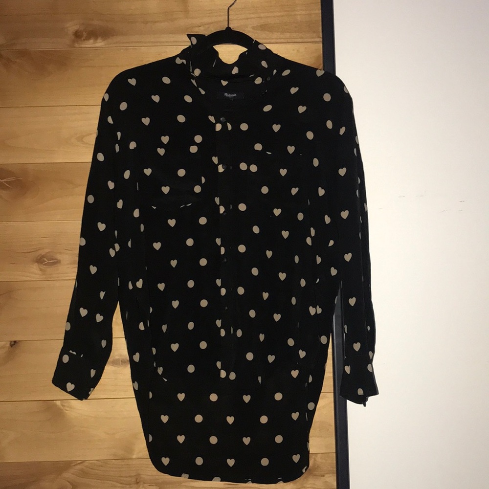 Madewell silk polka dot hearts blouse